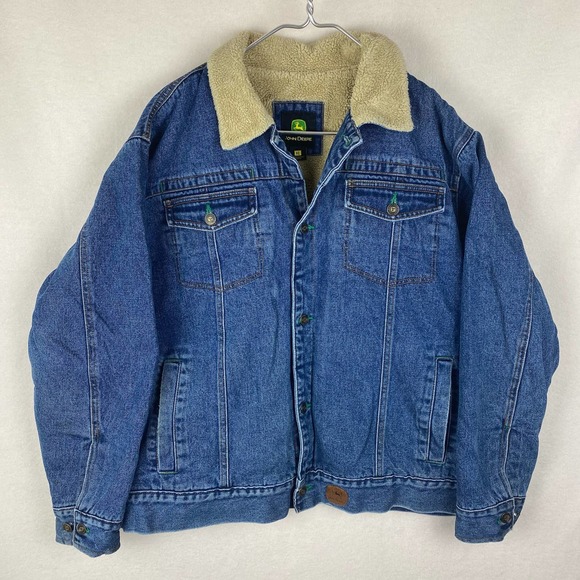 John Deere Jackets & Coats Vintage John Deere Denim Jean Jacket Sherpa Lined Mens Xl Trucker